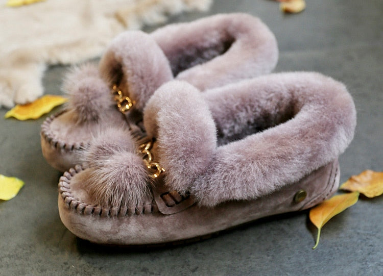 Trending Winter 100% Genuine Leather Real Wool Women Flats New Fashion Female - Plus Size Snow Shoes (FS)(CD)(1U40)(1U38)(1U107)