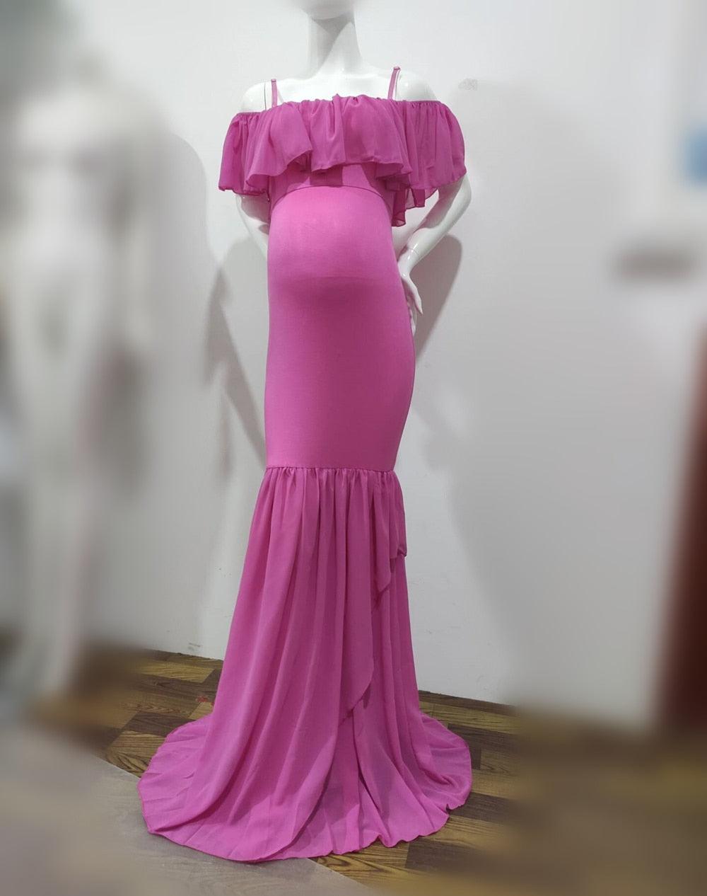 Ruffles Maxi Maternity Gown For Photo Shoots - Cute Sexy Maternity Dresses Photography - Plus Size (1U5)(Z6)(Z8)(1Z1)(2Z1)(3Z1)(4Z1)(7Z1)