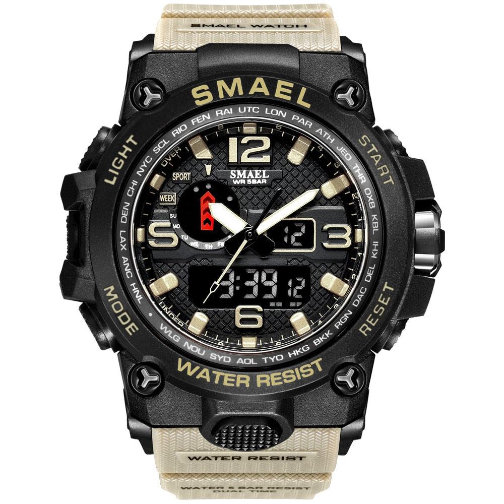 Great Watches For Men - 50M Waterproof Clock Alarm - reloj 1545D Dual Display Wristwatch Quartz Military Watch Sport (MA9)(RW)(1U84)