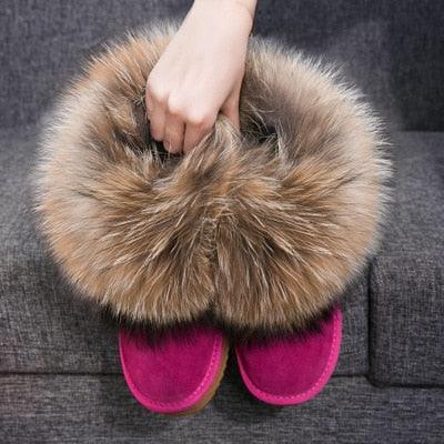 Cute Fashion Genuine Cowhide leather women's boots - real fox fur - winter warm ankle boots, various colors, plus size (FS)(CD)(1U40)(1U38)(1U107)