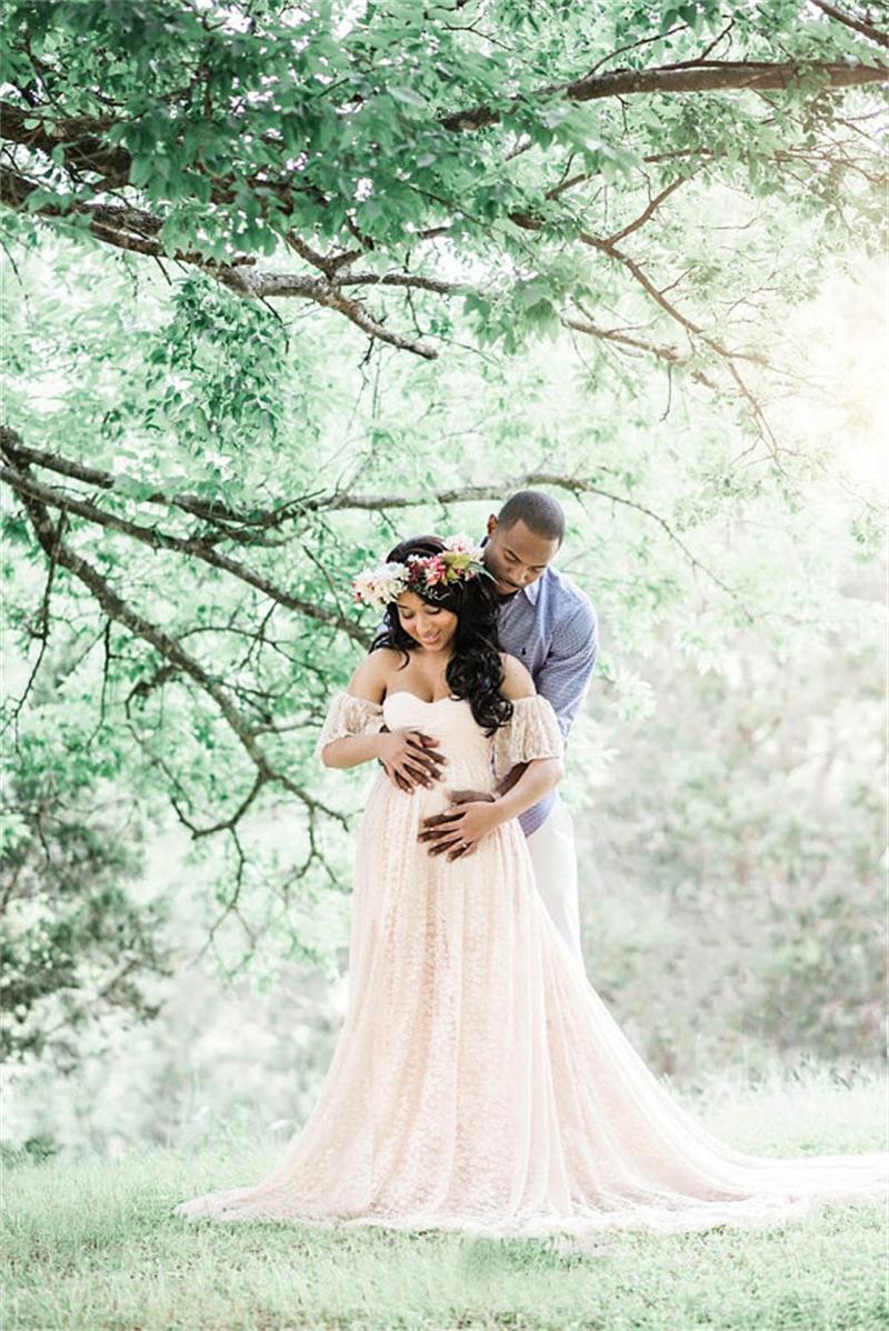 Maternity Wedding Dress Sexy Lace Photography Props Pregnancy Woman Photo Shoot Pregnant Baby Shower Clothes Cotton Maxi Gown (Z6)(1Z1)(2Z1)(3Z1)(7Z1) - Deals DejaVu