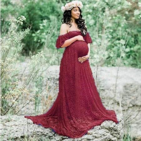 Maternity Wedding Dress Sexy Lace Photography Props Pregnancy Woman Photo Shoot Pregnant Baby Shower Clothes Cotton Maxi Gown (Z6)(1Z1)(2Z1)(3Z1)(7Z1) - Deals DejaVu