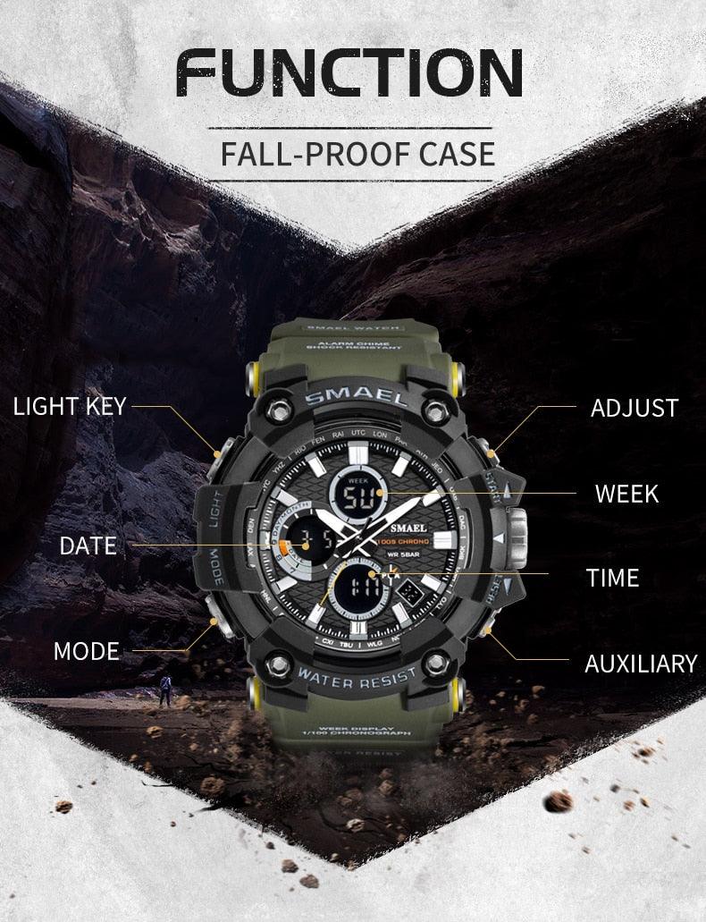 Sport Watch Dual Time Men Watches - 50m WaterproofMale Clock Military Watches - 1802D - Watches Gifts (MA9)(RW)(1U84)