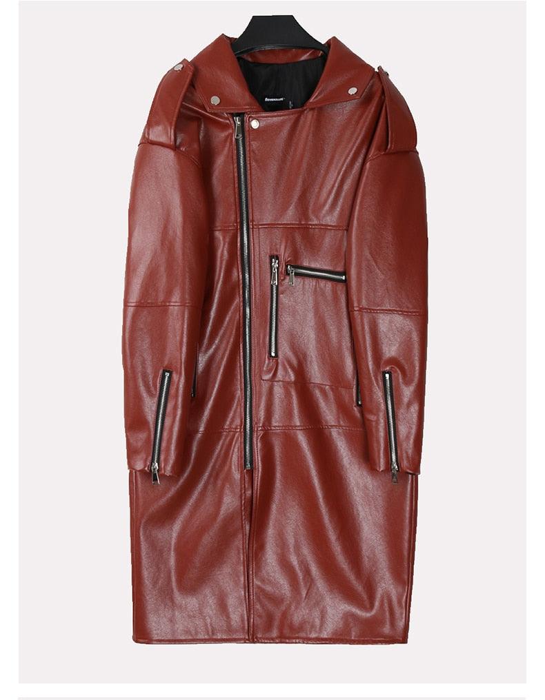 New Autumn Oversized Black Long Womens Leather Jacket - Long Sleeve Sipper Spring Loose Faux Leather Coat Streetwear (TB8B)(TB8A)(TP3)(1U23) - Deals DejaVu