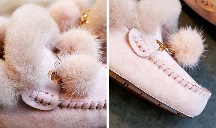 Trending Winter 100% Genuine Leather Real Wool Women Flats New Fashion Female - Plus Size Snow Shoes (FS)(CD)(1U40)(1U38)(1U107)