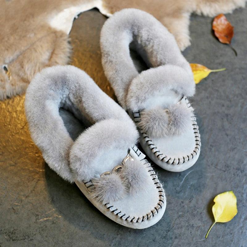 Trending Winter 100% Genuine Leather Real Wool Women Flats New Fashion Female - Plus Size Snow Shoes (FS)(CD)(1U40)(1U38)(1U107)