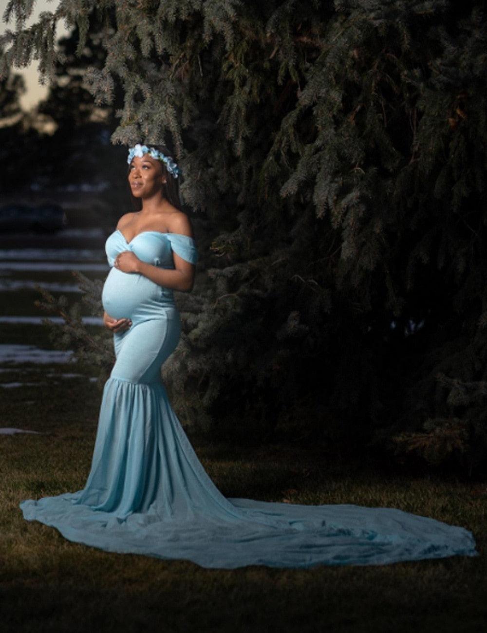 Long Maternity Photography Props Pregnancy Dress For Photo Shooting Off Shoulder - Maxi Maternity Gown (1U5)(Z6)(Z8)(1Z1)(2Z1)(3Z1)(4Z1)(7Z1)