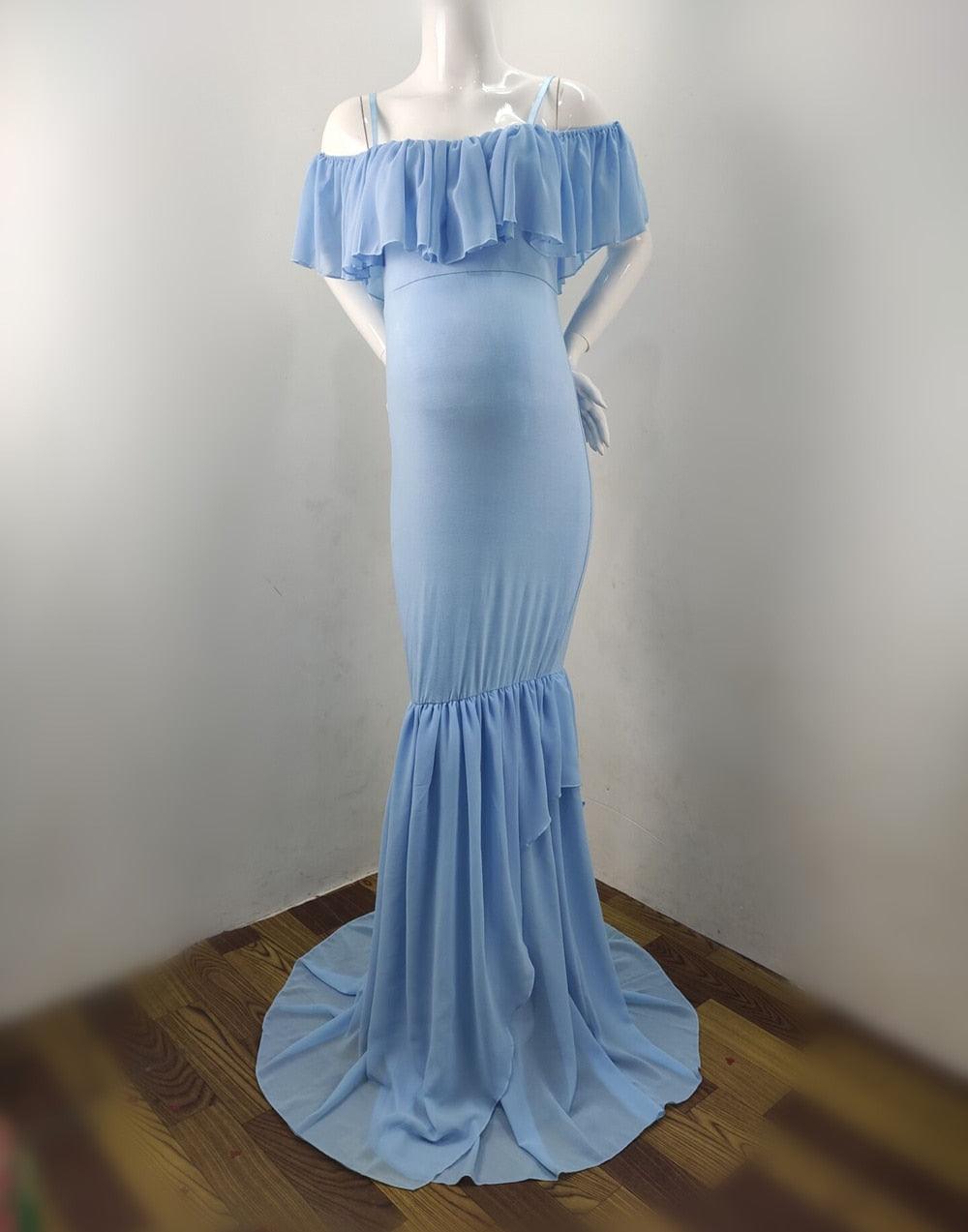 Ruffles Maxi Maternity Gown For Photo Shoots - Cute Sexy Maternity Dresses Photography - Plus Size (1U5)(Z6)(Z8)(1Z1)(2Z1)(3Z1)(4Z1)(7Z1)