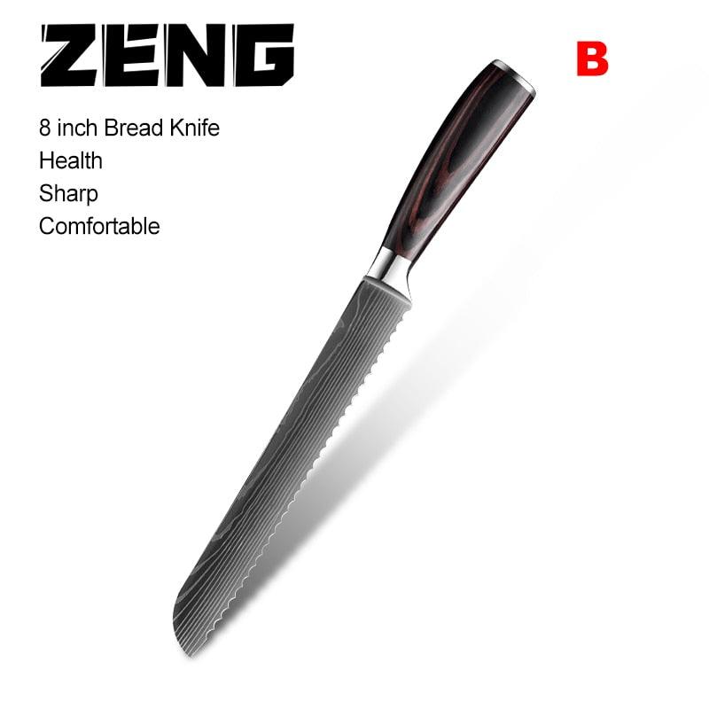 Great 8"inch Japanese Kitchen Knives - Laser Damascus Pattern Chef Knife - Sharp Santoku Cleaver Slicing Utility Knives Tool (AK5)(1U61)