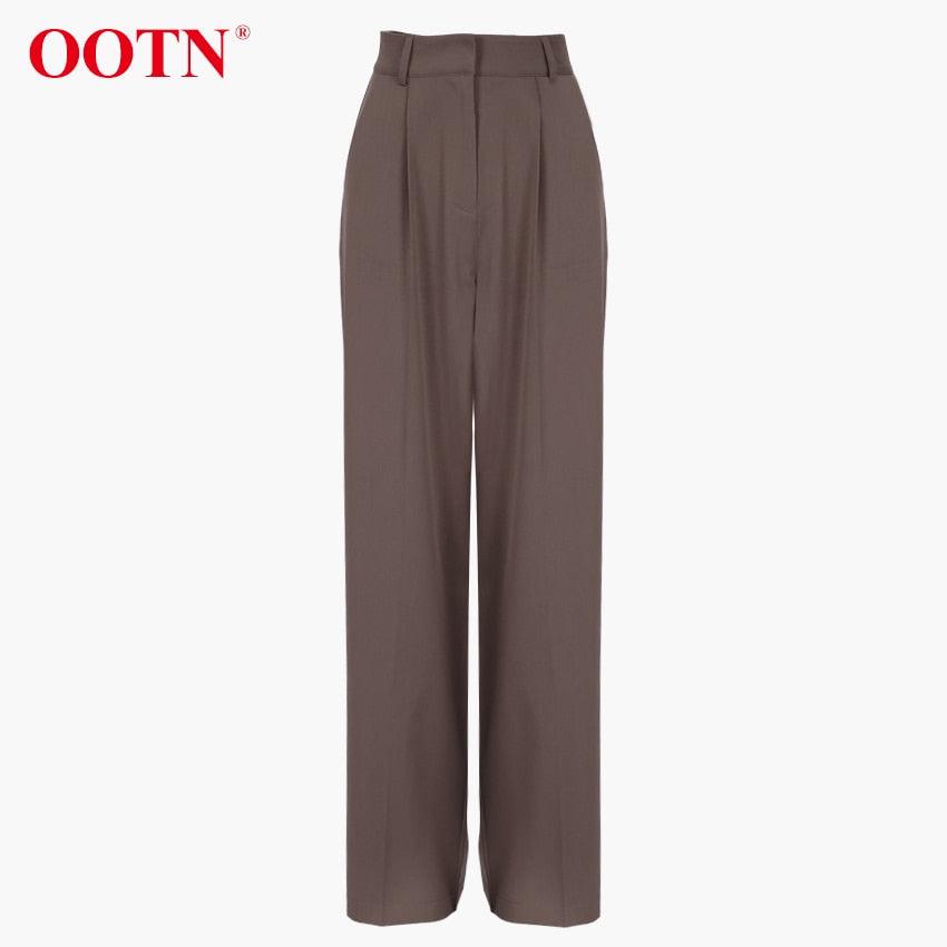 Great Office Work Lady Brown Trouser High Waist Elegant Korean Autumn Buttons Straight Pants For Women Pocket Female Pants new (BP)(1U25) - Deals DejaVu