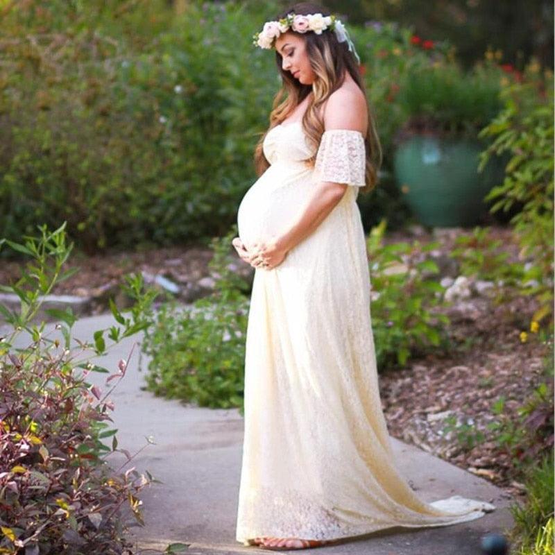 Maternity Wedding Dress Sexy Lace Photography Props Pregnancy Woman Photo Shoot Pregnant Baby Shower Clothes Cotton Maxi Gown (Z6)(1Z1)(2Z1)(3Z1)(7Z1) - Deals DejaVu