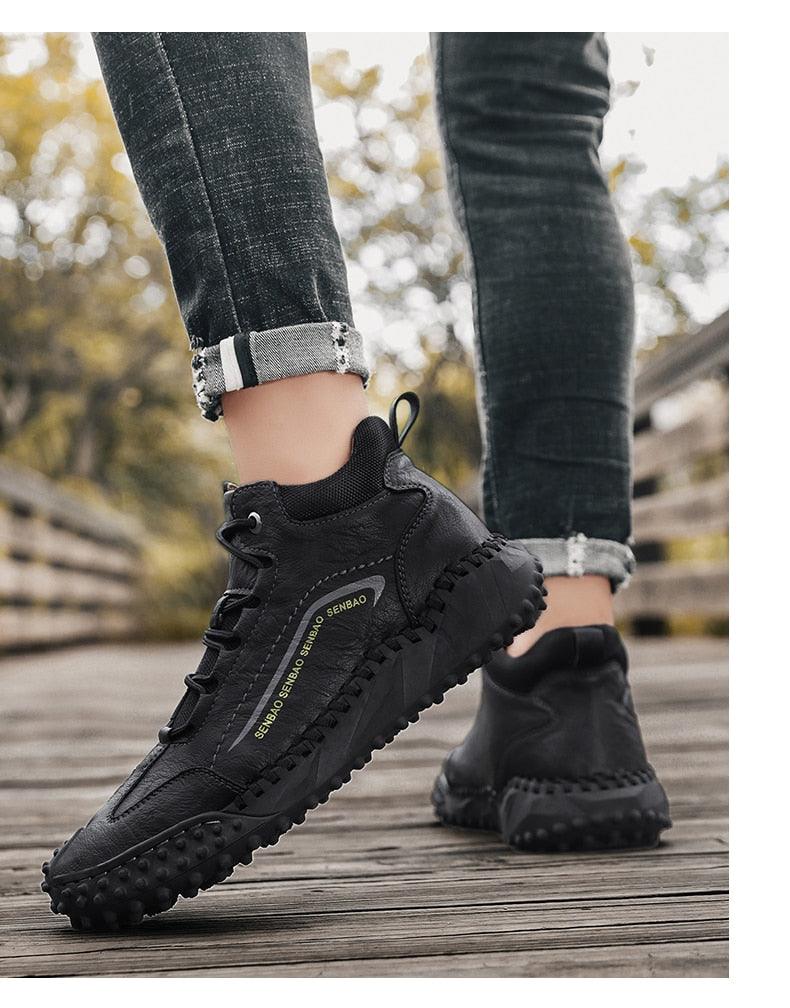 New Winter Men Boots - Thick Plush Warm Men Snow Boots - Leather Ankle Boots Handmade Motorcycle Boots Outdoor Shoes (MSB4)(MSB5)(MSB4A) - Deals DejaVu