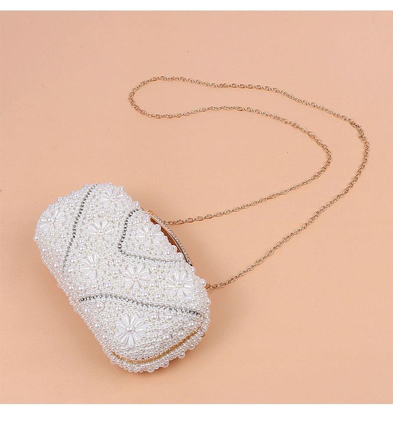 Gorgeous Full Beaded Women Clutch Bag - Flower Pearl Luxury Designer Handbag Diamond Wedding Purse Small Chain Evening Bag Sac A Main (WH1)(WH6)(1U43) - Deals DejaVu