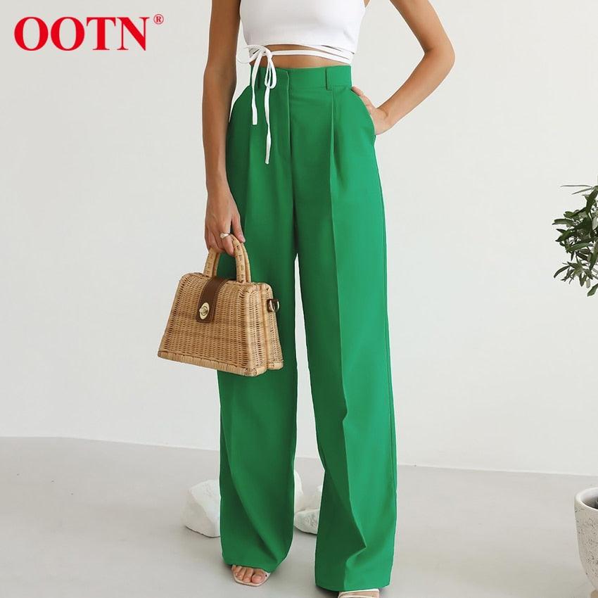 Office lady Baggy Trouser High Waist Elegant All-Match Wide Leg Pants - Women Plus Length Spring Pocket Zipper Street Pants (BP)(1U25) - Deals DejaVu