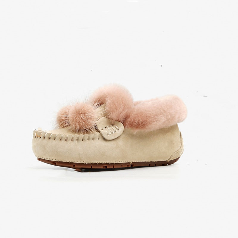 Trending Winter 100% Genuine Leather Real Wool Women Flats New Fashion Female - Plus Size Snow Shoes (FS)(CD)(1U40)(1U38)(1U107)