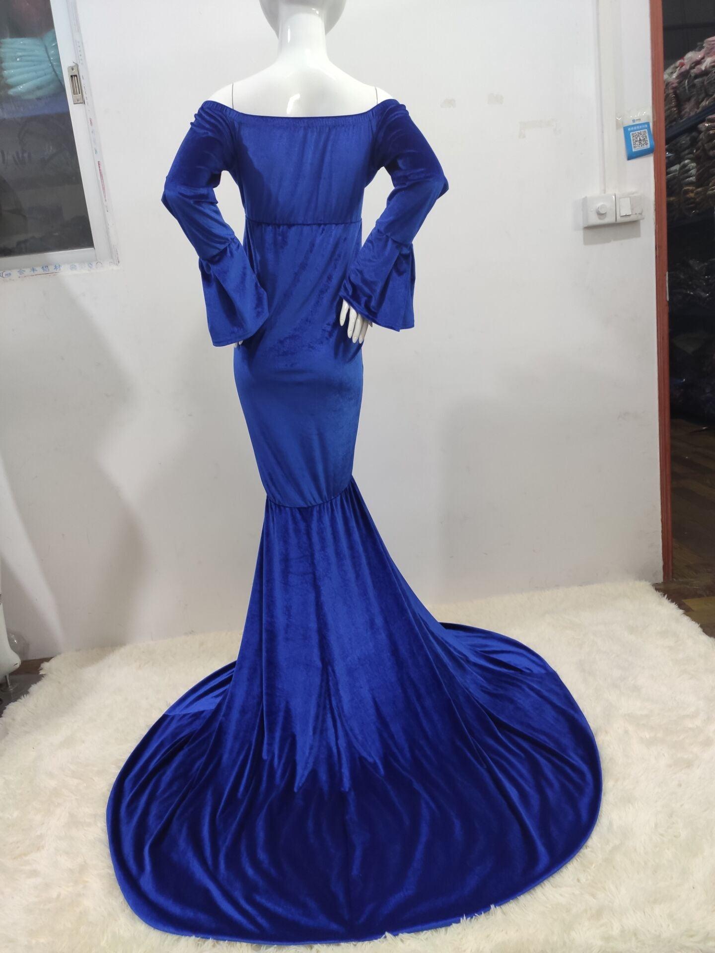 Maternity V-Neck Long Sleeve Dress Baby Showers Pregnant Women Gold Velvet Maxi Gown Sexy Pregnancy Photo Shoot Props Clothes (Z6)(1Z1)(2Z1)(3Z1)(7Z1) - Deals DejaVu