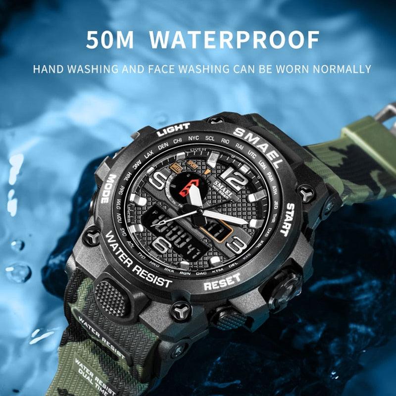 Great Watches For Men - 50M Waterproof Clock Alarm - reloj 1545D Dual Display Wristwatch Quartz Military Watch Sport (MA9)(RW)(1U84)