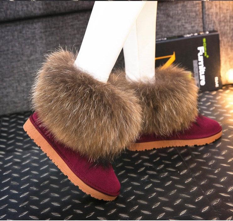 Cute Fashion Genuine Cowhide leather women's boots - real fox fur - winter warm ankle boots, various colors, plus size (FS)(CD)(1U40)(1U38)(1U107)