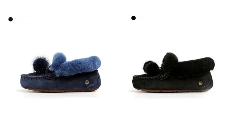 Trending Winter 100% Genuine Leather Real Wool Women Flats New Fashion Female - Plus Size Snow Shoes (FS)(CD)(1U40)(1U38)(1U107)