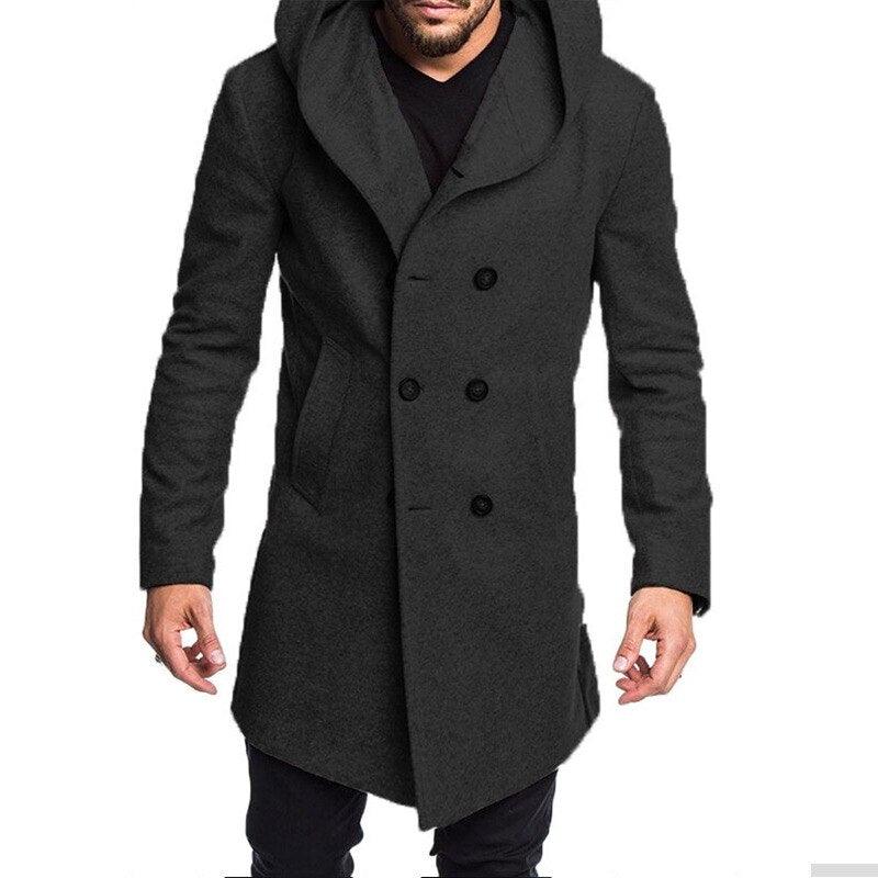 Solid Winter Trench Mens England Style Long Sleeve - Casual Slim Warm Double Breasted Coats Men Hooded Male Hoodies (D100)(TM4)(CC1) - Deals DejaVu