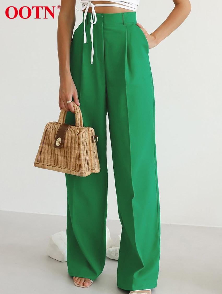 Office lady Baggy Trouser High Waist Elegant All-Match Wide Leg Pants - Women Plus Length Spring Pocket Zipper Street Pants (BP)(1U25) - Deals DejaVu