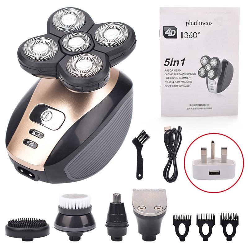 New Electric Bald Head Shaver - 5 in 1 Electric Shaver Kit Cordless Hair Clippers Nose Hair Trimmer - Waterproof Rechargeable (BD6)(1U45)(F45)