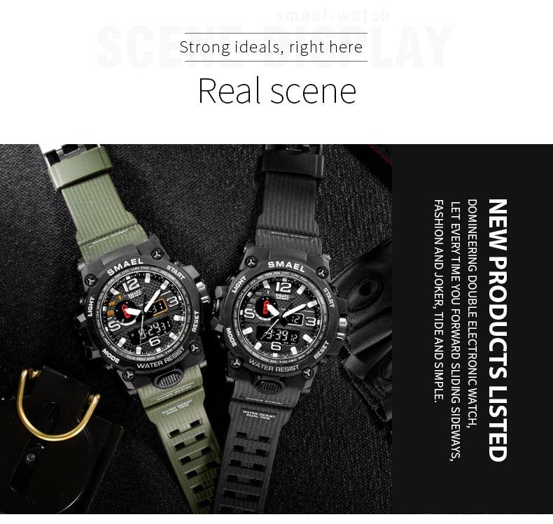 Great Watches For Men - 50M Waterproof Clock Alarm - reloj 1545D Dual Display Wristwatch Quartz Military Watch Sport (MA9)(RW)(1U84)
