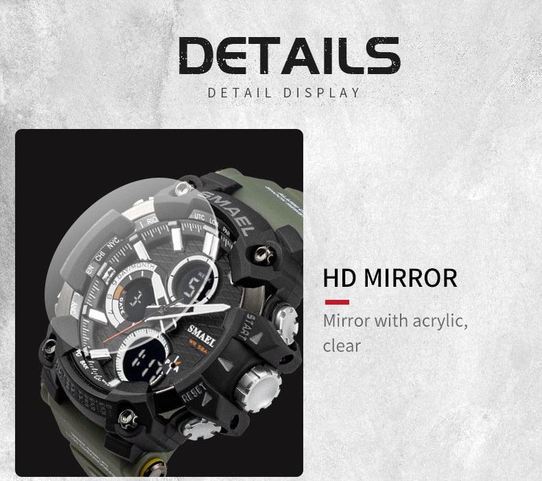 Sport Watch Dual Time Men Watches - 50m WaterproofMale Clock Military Watches - 1802D - Watches Gifts (MA9)(RW)(1U84)