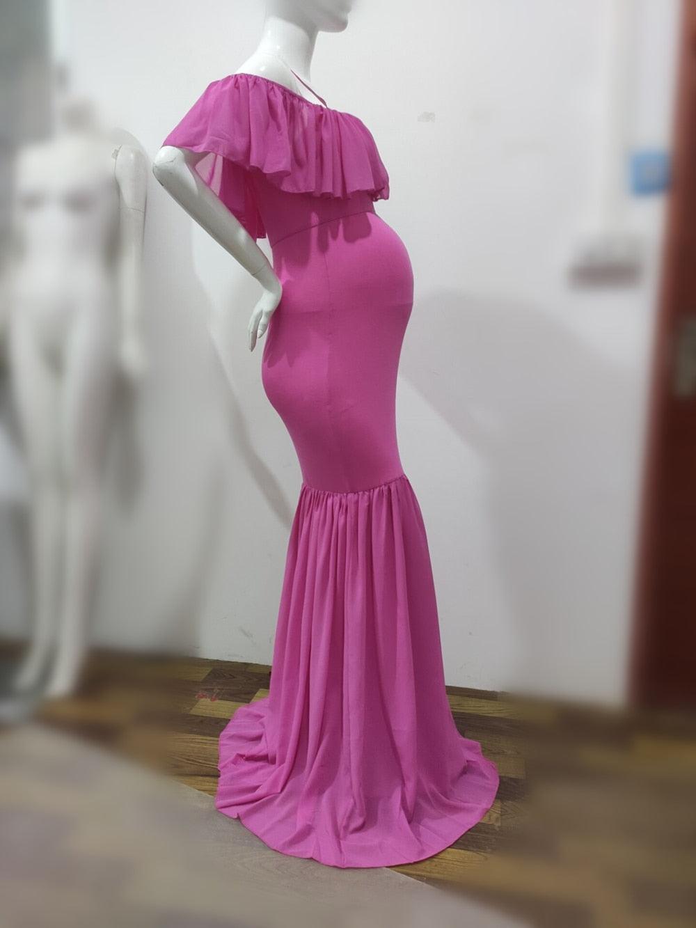 Ruffles Maxi Maternity Gown For Photo Shoots - Cute Sexy Maternity Dresses Photography - Plus Size (1U5)(Z6)(Z8)(1Z1)(2Z1)(3Z1)(4Z1)(7Z1)
