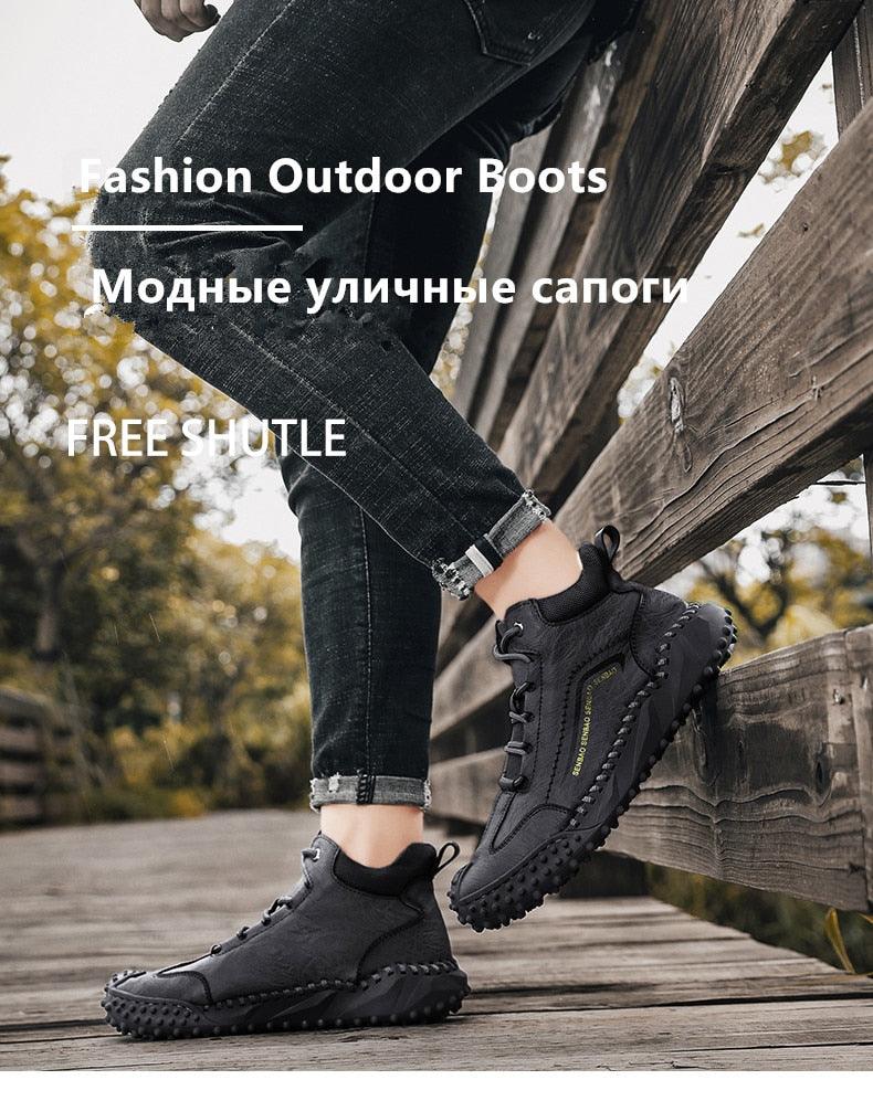 New Winter Men Boots - Thick Plush Warm Men Snow Boots - Leather Ankle Boots Handmade Motorcycle Boots Outdoor Shoes (MSB4)(MSB5)(MSB4A) - Deals DejaVu