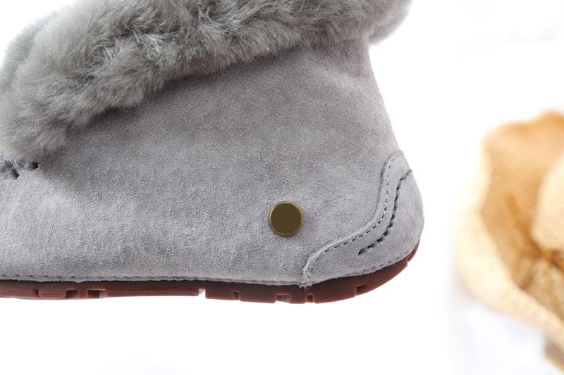 Amazing 100% Genuine Leather waterproof women flat shoes - comfortable winter warm natural fur snow shoes fashion non-slip (FS)(CD)(1U40)(1U38)(1U107)