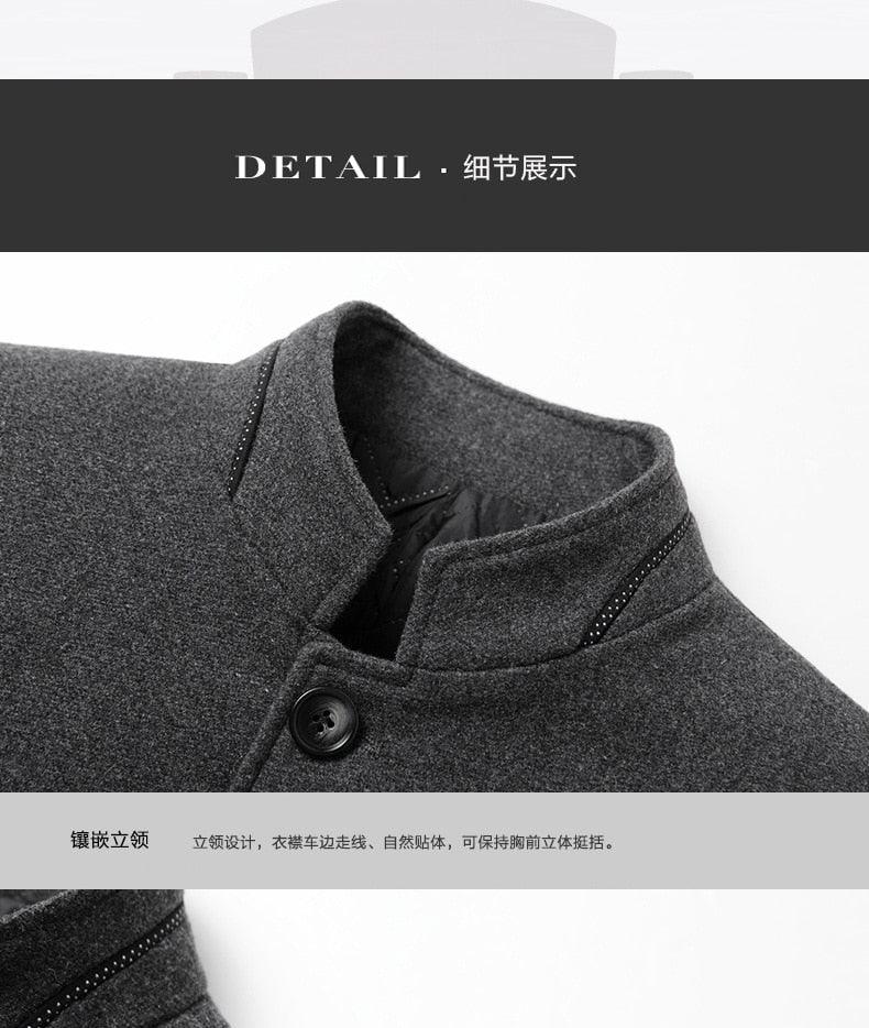 Warm Wool Stand Collar Coat Men Solid Slim Daily Windproof Vintage - Plus Size Woolen Winter Overcoat (D100)(TM4)(CC1) - Deals DejaVu