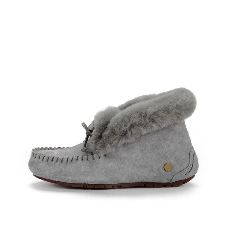 Amazing 100% Genuine Leather waterproof women flat shoes - comfortable winter warm natural fur snow shoes fashion non-slip (FS)(CD)(1U40)(1U38)(1U107)