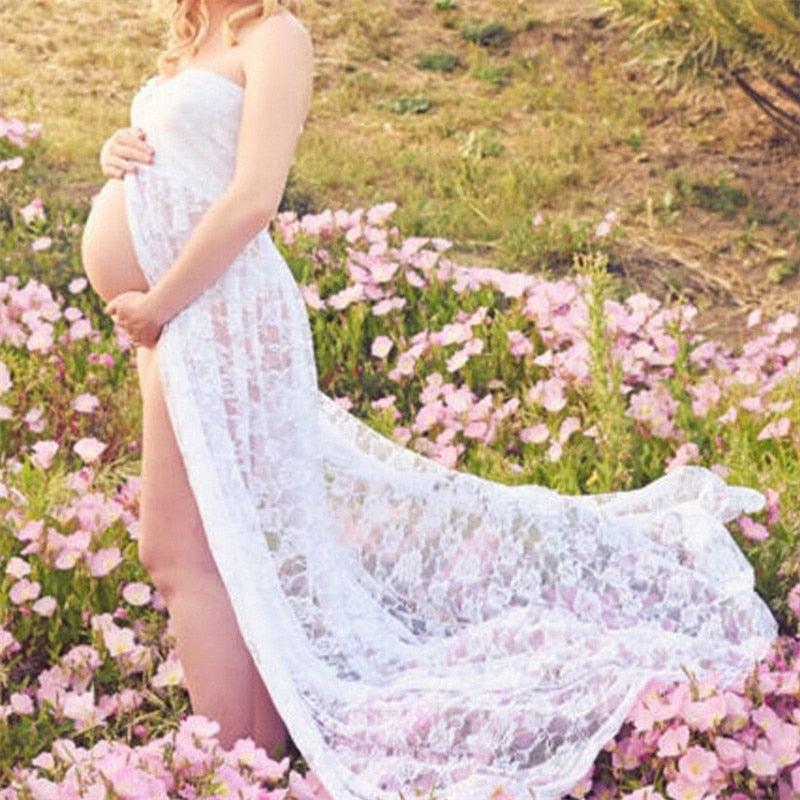 Maternity Gown Photography Props Lace Stretchy Pregnancy Long Dress - Maxi Maternity Leave (1U5)(Z6)(Z8)(1Z1)(2Z1)(3Z1)(4Z1)(7Z1)