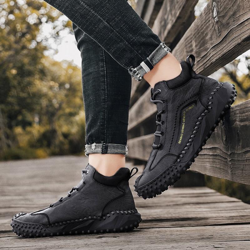 New Winter Men Boots - Thick Plush Warm Men Snow Boots - Leather Ankle Boots Handmade Motorcycle Boots Outdoor Shoes (MSB4)(MSB5)(MSB4A) - Deals DejaVu