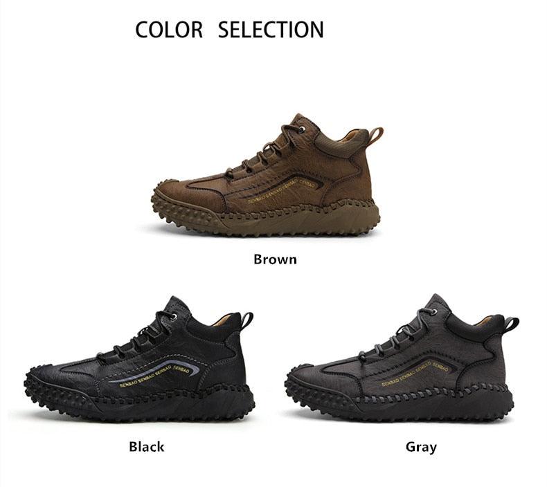 New Winter Men Boots - Thick Plush Warm Men Snow Boots - Leather Ankle Boots Handmade Motorcycle Boots Outdoor Shoes (MSB4)(MSB5)(MSB4A) - Deals DejaVu