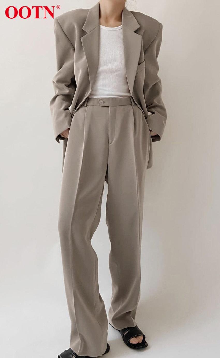 Great Office Lady Pleated Loose Zipper Wide Leg Pants - Women Solid Button Floor-Length Pants Female High Waist Trousers Autumn (D25)(BP)(1U25) - Deals DejaVu