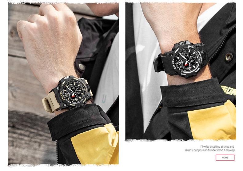 Great Watches For Men - 50M Waterproof Clock Alarm - reloj 1545D Dual Display Wristwatch Quartz Military Watch Sport (MA9)(RW)(1U84)
