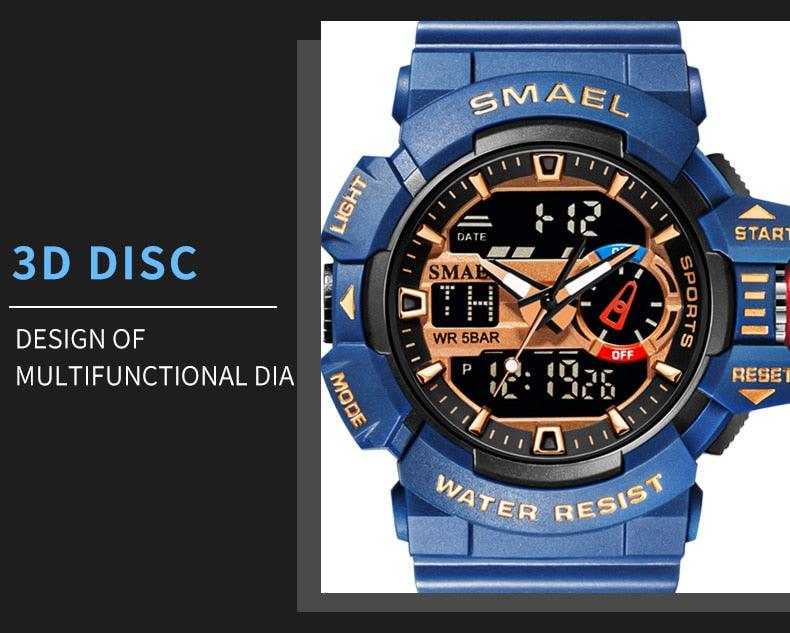 Military Watch For Men 50M Waterproof Clocks Luminous - Hands Digital Wristwatches Black Gold (MA9)(RW)(1U84)