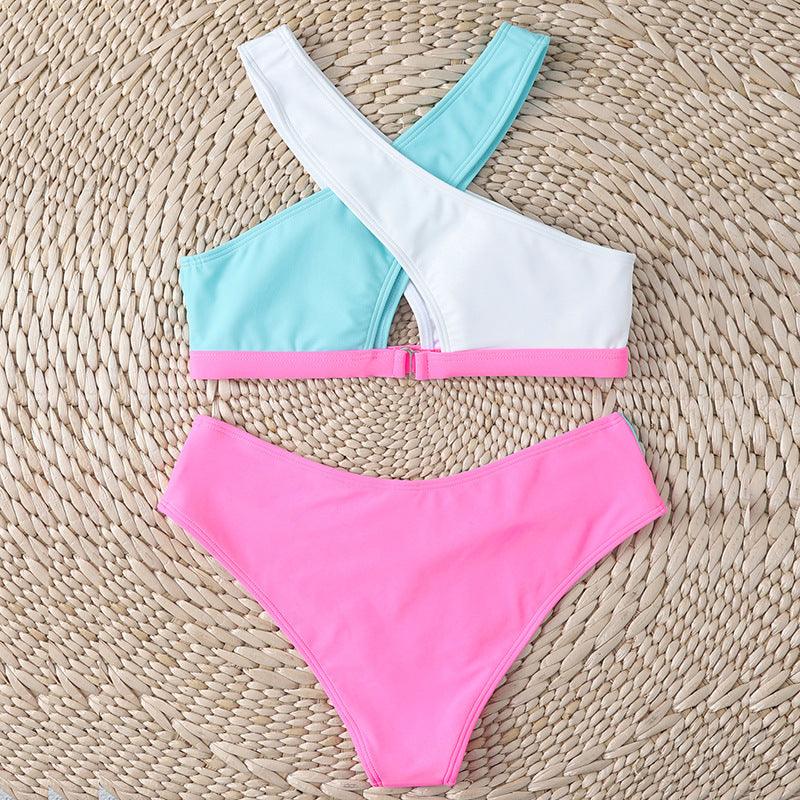 Gorgeous Sexy High Waist Cross Color Matching Bikini Swimwear Push Up - Swimsuit Bikinis Set for Women Bathing Suit Female Biquini (TB8D)(1U26)(F26) - Deals DejaVu