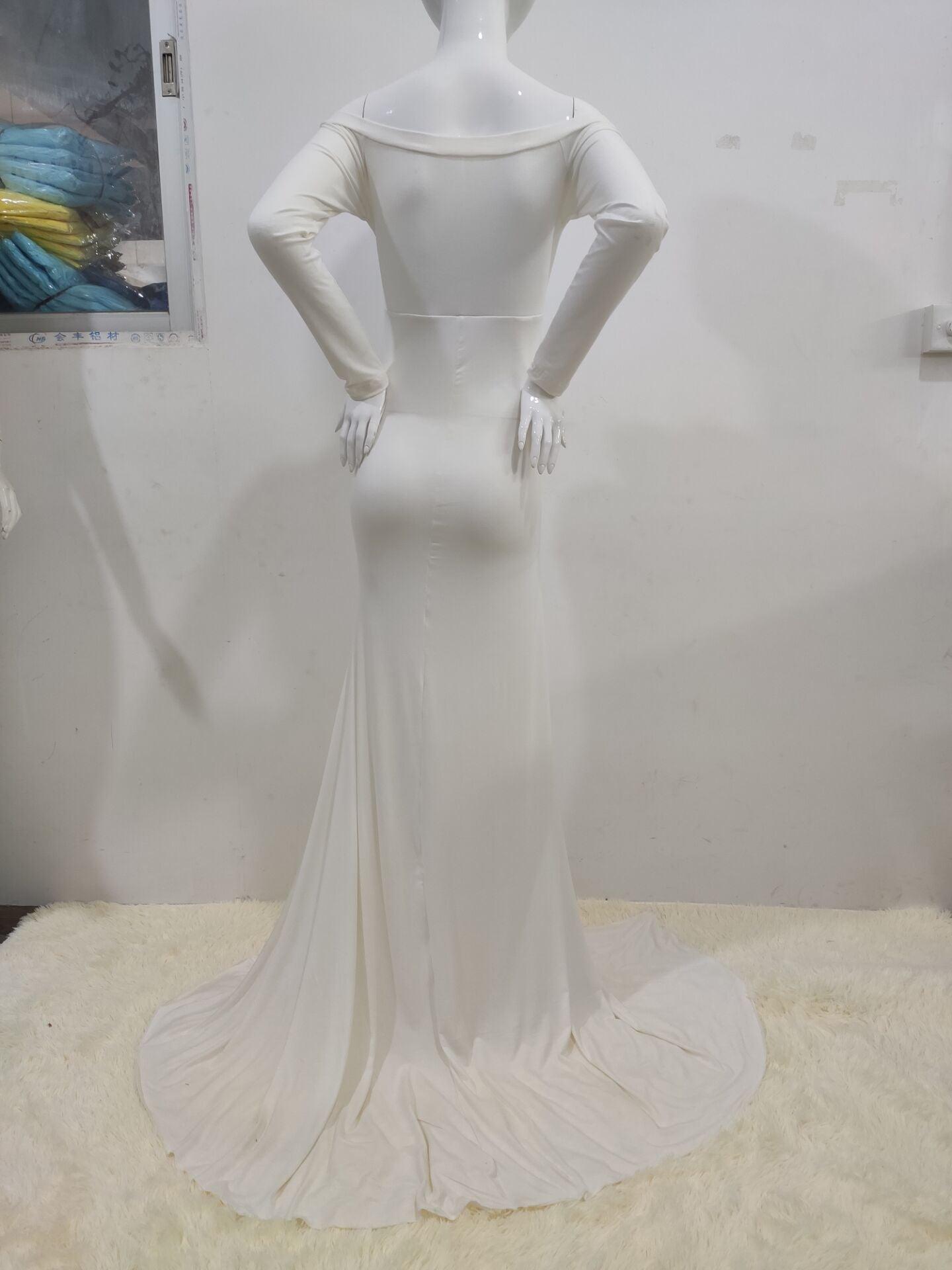 Maternity White Photo Dress - Pregnant Women Mermaid Sexy Gown Pregnancy Dress (1U5)(Z6)(Z8)(1Z1)(2Z1)(3Z1)(4Z1)(7Z1)