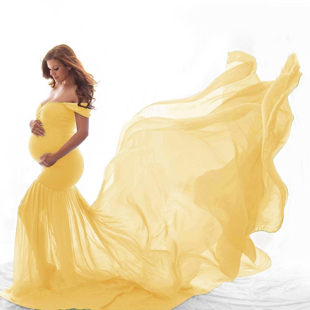 Long Maternity Photography Props Pregnancy Dress For Photo Shooting Off Shoulder - Maxi Maternity Gown (1U5)(Z6)(Z8)(1Z1)(2Z1)(3Z1)(4Z1)(7Z1)
