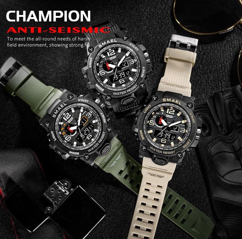 Great Watches For Men - 50M Waterproof Clock Alarm - reloj 1545D Dual Display Wristwatch Quartz Military Watch Sport (MA9)(RW)(1U84)