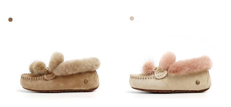 Trending Winter 100% Genuine Leather Real Wool Women Flats New Fashion Female - Plus Size Snow Shoes (FS)(CD)(1U40)(1U38)(1U107)