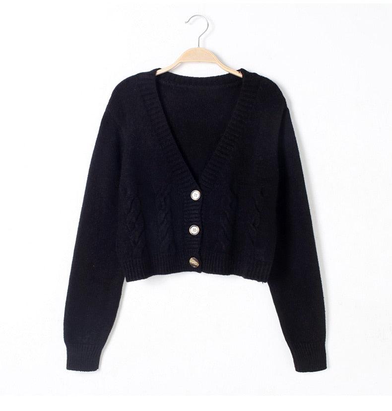 Great Women Cardigans Spring Short Cropped Cardigans - Button Up V neck Twisted Knitted White Cardigan Sueter Feminino (TP4)(TB8C)(1U23) - Deals DejaVu