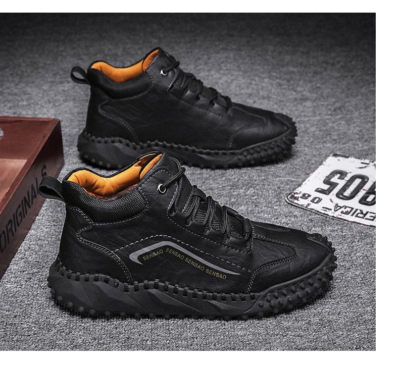 New Winter Men Boots - Thick Plush Warm Men Snow Boots - Leather Ankle Boots Handmade Motorcycle Boots Outdoor Shoes (MSB4)(MSB5)(MSB4A) - Deals DejaVu