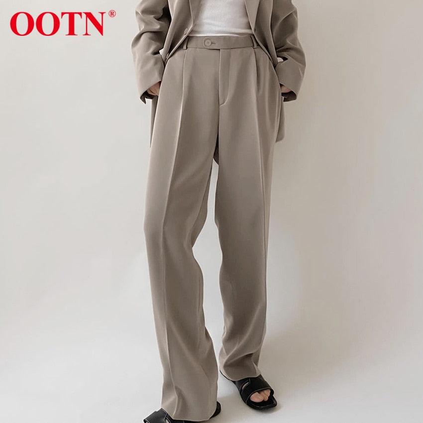 Great Office Lady Pleated Loose Zipper Wide Leg Pants - Women Solid Button Floor-Length Pants Female High Waist Trousers Autumn (D25)(BP)(1U25) - Deals DejaVu