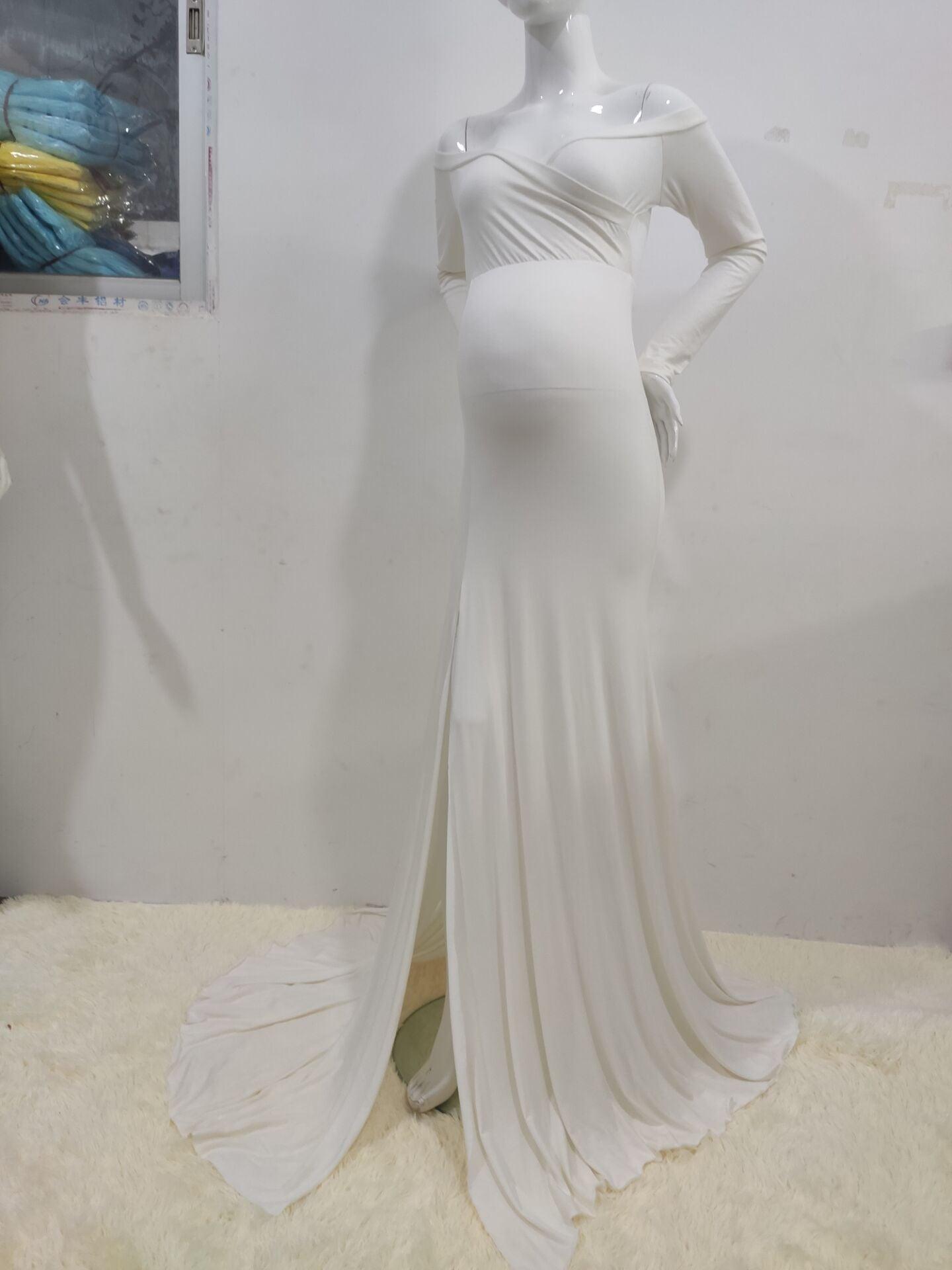 Maternity White Photo Dress - Pregnant Women Mermaid Sexy Gown Pregnancy Dress (1U5)(Z6)(Z8)(1Z1)(2Z1)(3Z1)(4Z1)(7Z1)