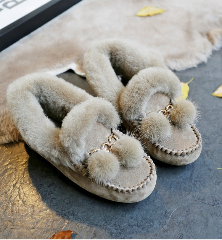 Trending Winter 100% Genuine Leather Real Wool Women Flats New Fashion Female - Plus Size Snow Shoes (FS)(CD)(1U40)(1U38)(1U107)