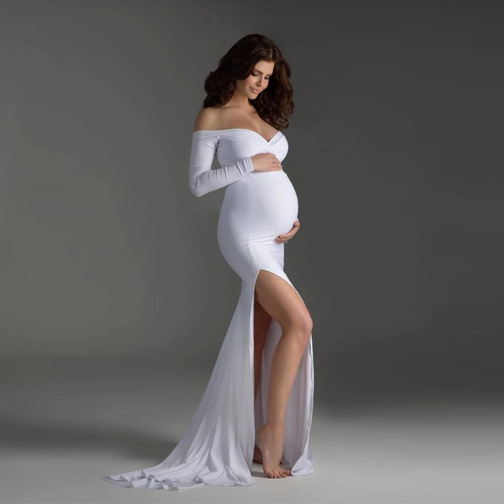 Sexy Maternity Dresses - For Photo Shoot Maxi Gown Split Side Women Pregnant Photography Props (1U5)(Z6)(Z8)(1Z1)(2Z1)(3Z1)(4Z1)(7Z1)